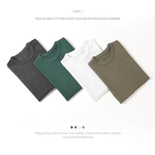 

spring and summer 2021 new 340g slubby cotton base shirt loose casual round neck cotton short sleeve solid color t-shirt, White;black