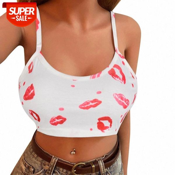 

women white red lip printed cropped summer 2020 slim ladies clubwear strapless camis tank backless camisole #9m4k