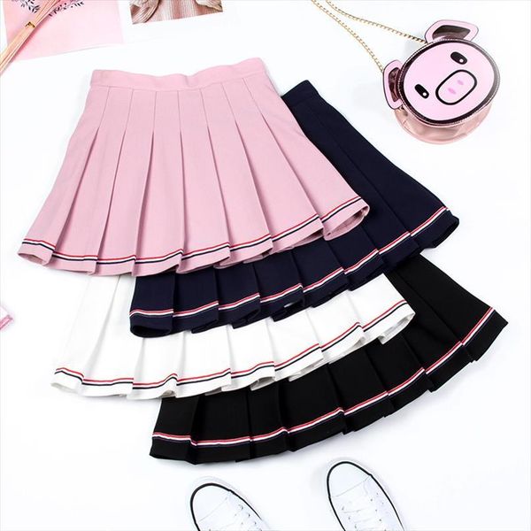 

mini high waist striped pleated womens skirt elastic sweet dance plaid y2k, Black