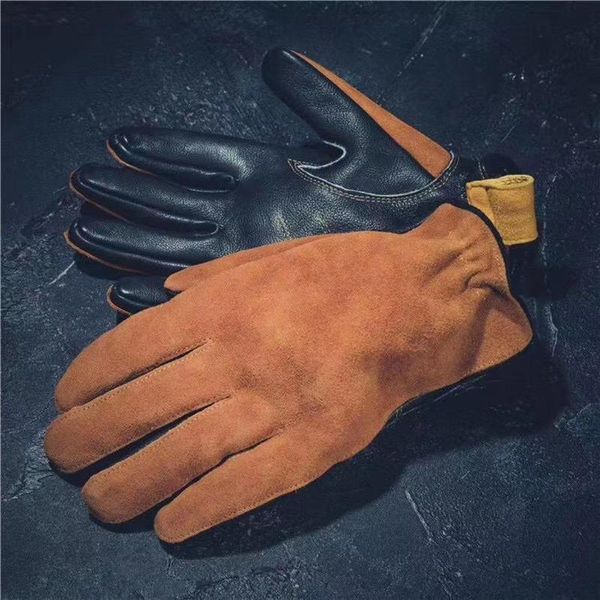 

cycling gloves men women motorcycle rider outdoor mountaineering vintage retro real leather autumn winter plush, Black
