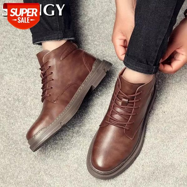 

2020 winter men shoes casual solid color lace-up ankles boots males flat soft plush warm shoes outdoor work short boots men #6l6k