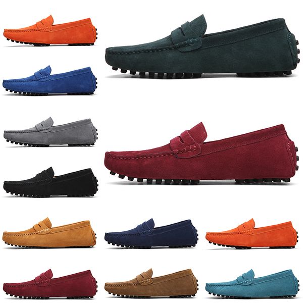 

2021 non-brand casual suede shoes black light blue wine red gray orange green brown mens slip on lazy leather shoe