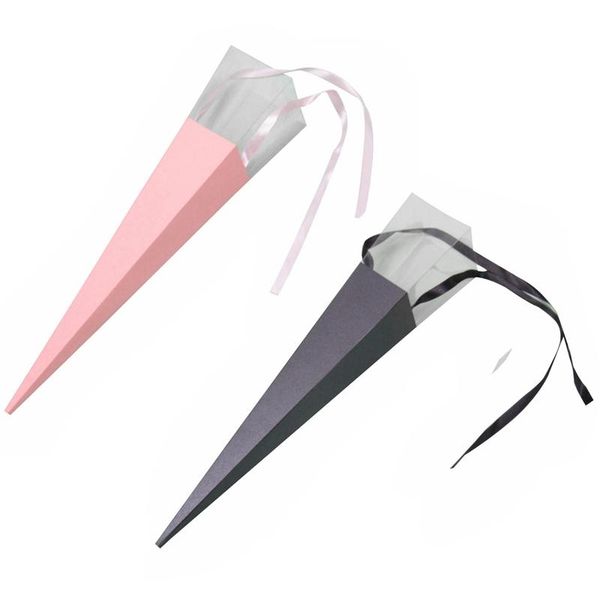 

50pcs exquisite flower gift box packing list rose holder pvc triple-cornered box with ribbon florist (black&pink