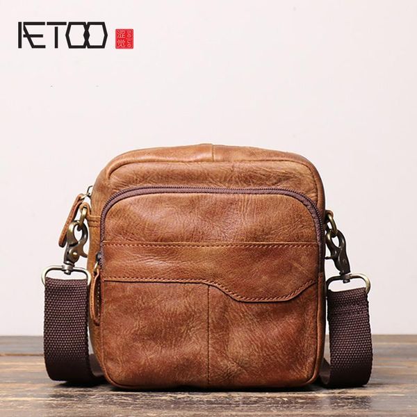 

HBP AETOO Men's Vintage Leather Shoulder Bag, Matte Leather Stiletto Bag, Large-capacity Leather Men's Bag., Khaki