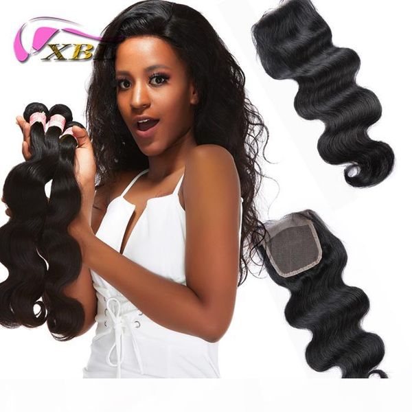 

xbl brazilian hair 3 bundles with closure within all different human hair style and 4by4 lace closure, Black;brown