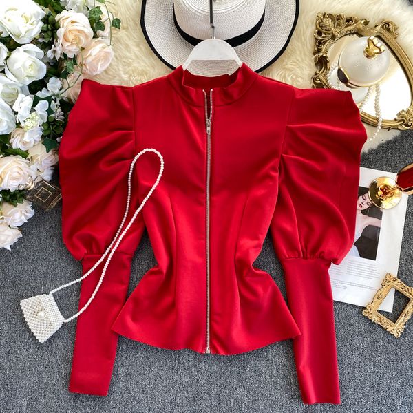

french retro court solid sleeve stand before and after the two wearing fashionable autumn coat blouse women 2k6b, White