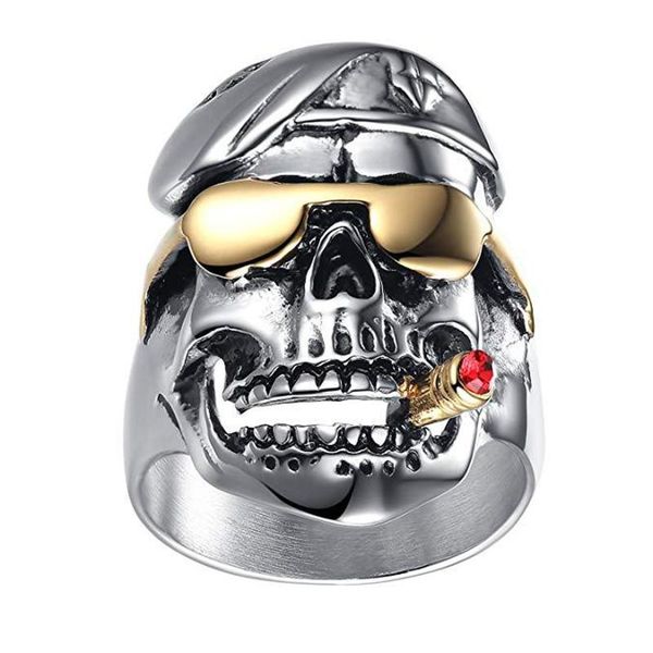

cluster rings fdlk sunglasses military officer smoke inlaid red zircon ring retro punk accessories banquet jewelry gifts, Golden;silver
