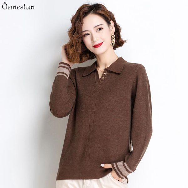

plus size lapel sweater woman new winter causal knitwear pullovers women clothes stripe jumper knitted sweater for woman, White;black
