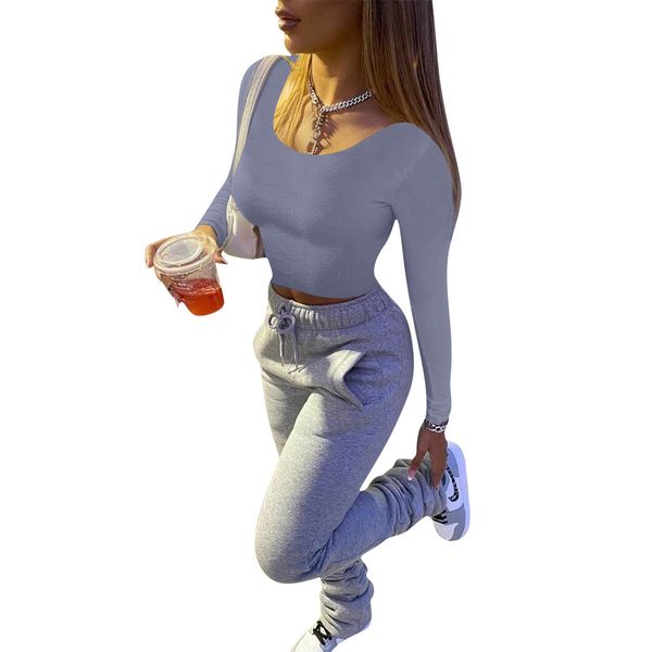 

womens solid color warm t shirt autumn winter o-neck long sleeve crop women clothing, White