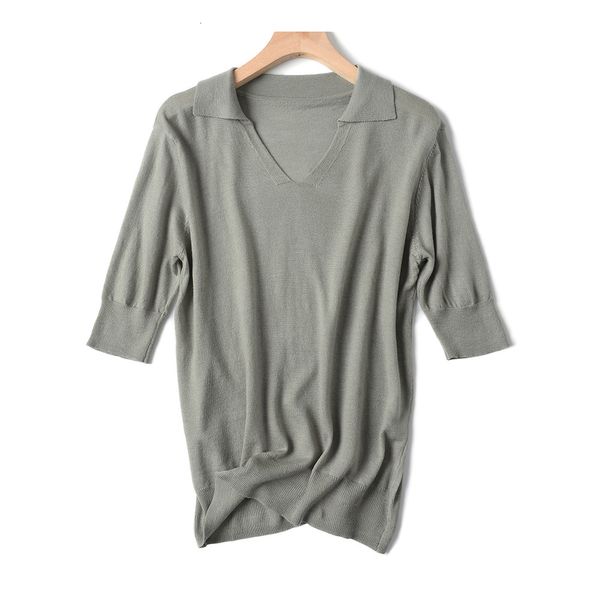 

2021 new summer women t shirt v neck loose short sleeves knitted ribbed female tshirt 5itj, White