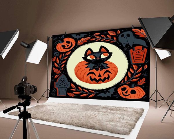 

party decoration halloween decorations black cat pumpkin lantern printed pography thin magic festival backdrops po decor