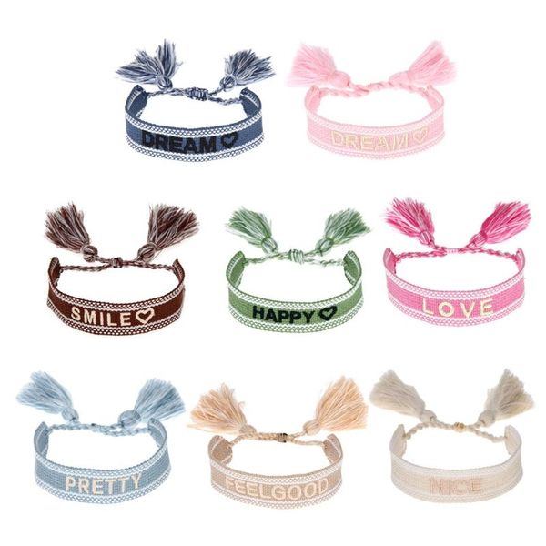 

charm bracelets woven cotton knitted wrap bracelet lucky letter love pattern bohemian adjustable handmade tassel, Golden;silver