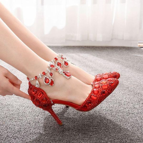 

dress shoes women sandals wedding party banquet pu rhinestones buckle strap 9.5cm thin high heels pointed toe sandal size 35-42, Black