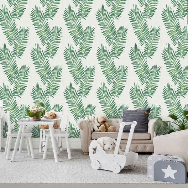 

wallpapers 6m fresh green color leaves self-adhesive wallpaper room bedroom living contact paper wall plant decorative stickers