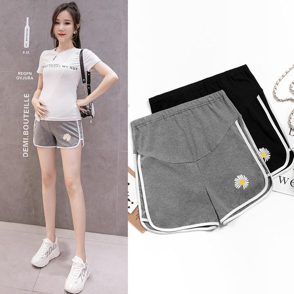 

maternity bottoms 816# leisure pants summer printed cotton fashion shorts elastic waist for pregnant women belly support, White