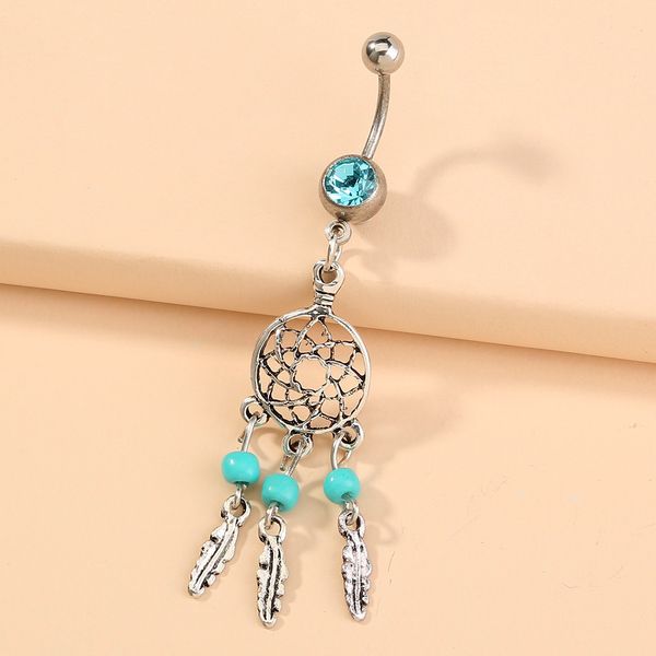 

fashion piercing jewelry lucky feather tassel pendant dream net stainless steel navel nail, Silver