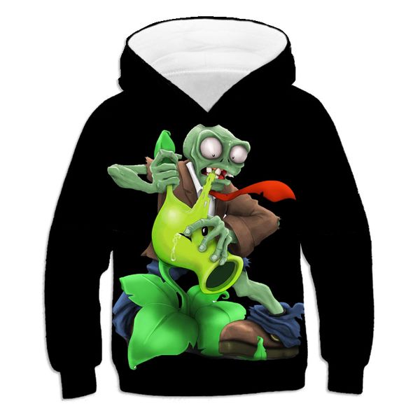 

autumn high-quality harajuku style childrens hoodiethe movie plant zombies that girls like 3d printing childrens clothing top, Black