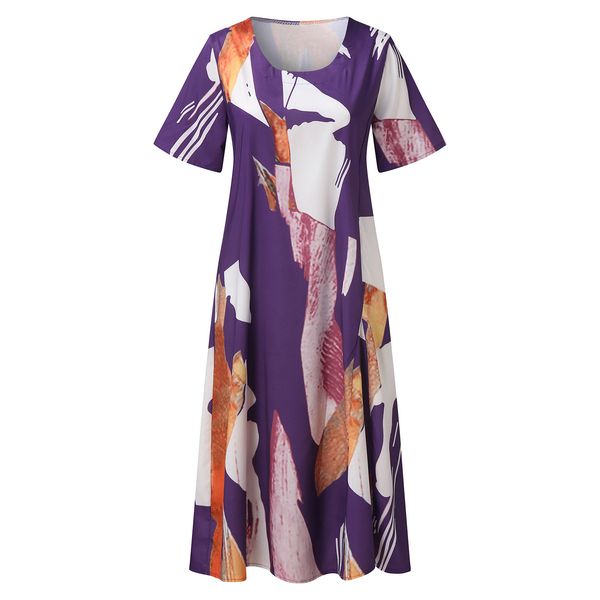 

2021 new women's dress plus size loose print daily office fashion lady casual short sleeve bohemian spring autumn o neck dresses, Black;gray