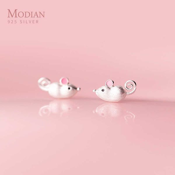 

real 925 sterling silver frosted cute small mouse stud earring for women animal ear studs fashion jewelry kids gift 210707, Golden;silver