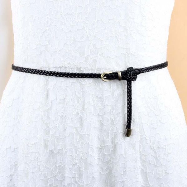 

belts women thin waist belt pu leathe braid weave all-match pin aic88, Black;brown