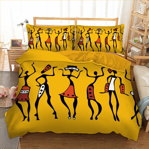 Set di biancheria da letto africana Set di persone felici copripiumino Twin Full Queen King Size Home Textiles Giallo Bedlethes 3pcs Dropshipping C0223