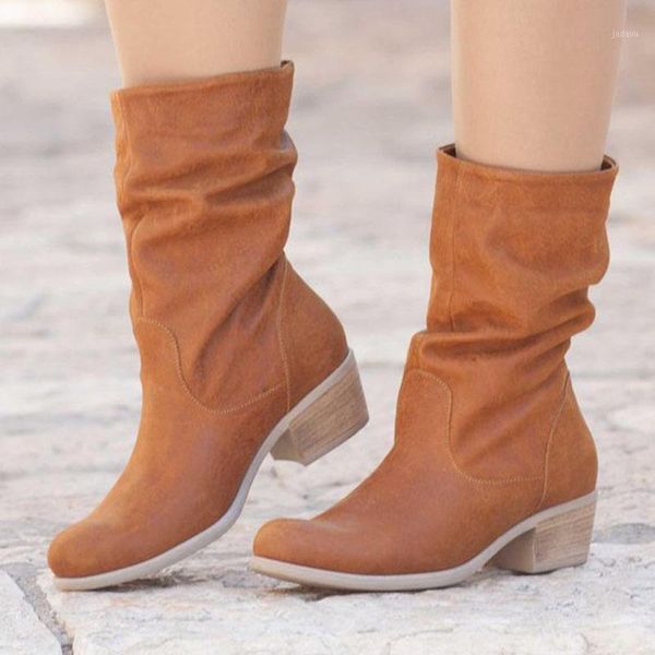 

boots mkkhou fashion short women 2021 spring simple black mid-tube thick heel pile llarge size 35-431