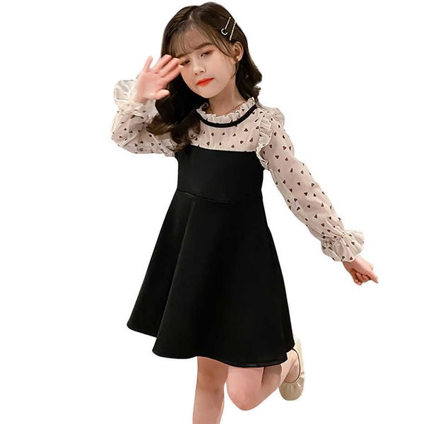 

dress for girls heart pattern girl child patchwork children ruffles costumes 6 8 10 12 14 210528, Red;yellow