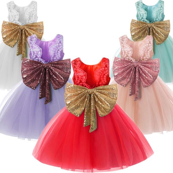 

girl's dresses 1st birthday dress for baby girls sequins backless princess party born bow christening gowns baptism clothing 1-5years, Red;yellow