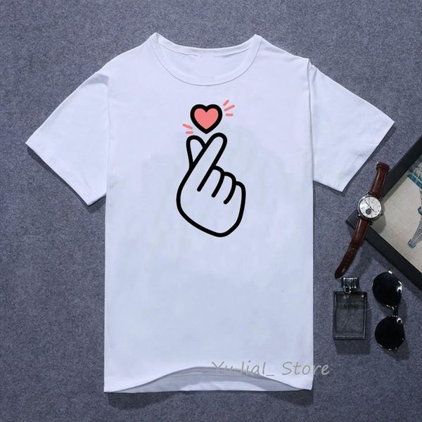 

kawaii love hand print womens t shirts summer harajuku ulzzang funny gesture white casual femme streetwear