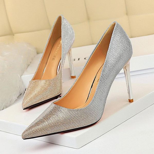 

dress shoes high heels women spring sequined pointed toe shallow party gradients wedding bride stilettos ladies, Black