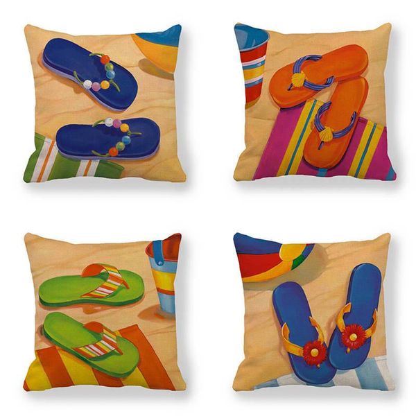 

cushion/decorative pillow summer beach series cushion cover slippers cartoon oil painting fengya pillowcase flip-flop pattern