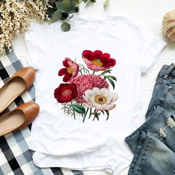 

and women floral flower printed mens womens short sleeve o neck loose tee ladies clothes graphic, White;black