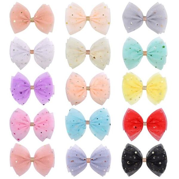 

10pcs glitter knot hair bows princess lace clips with bling dots hairpins for girls fashion kids headwear hairs accessories by1690, Slivery;white