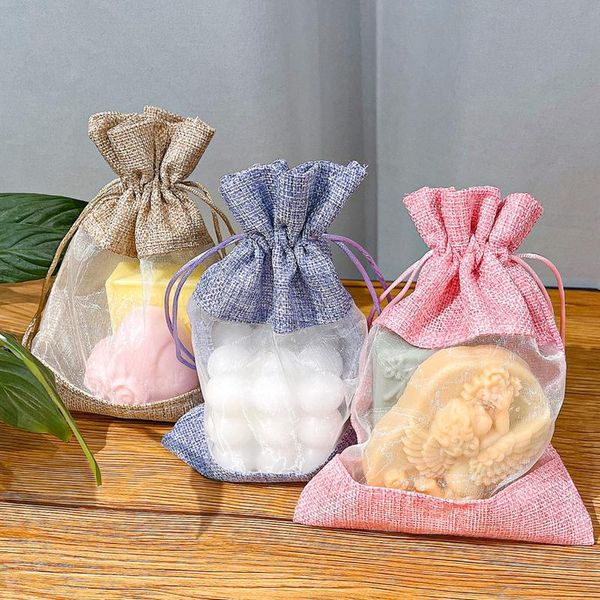 

gift wrap imitated linen yarn small visible window drawstring pockets candies gifts lovers anniversary wedding festivals