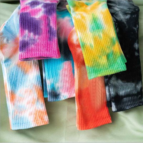 

men's socks tie-dyed tube street trend high-tide men and women solid color cotton basketball skateboard sock, Black