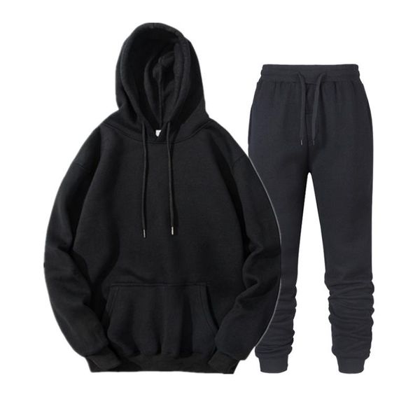 

men's tracksuits men hoodies sweatshirts sets hip hop elasticity solid color fleece warm threaded cuffs fashion sportswear male casual, Gray