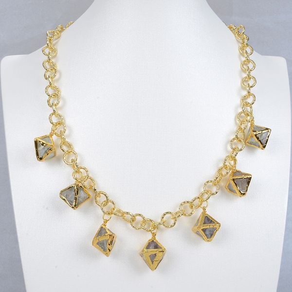

guaiguai jewelry natural green purple green fluorites slice druzy gold color plated chain choker necklace for women, Silver