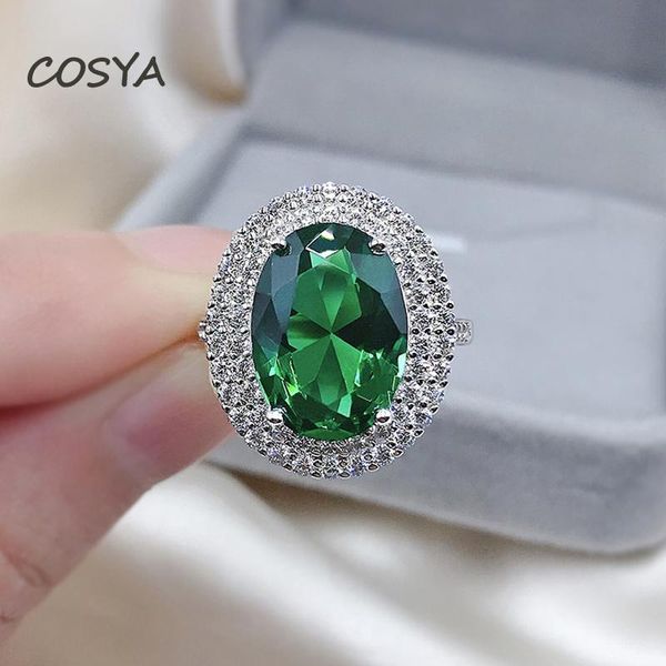 

cluster rings cosya 100% 925 sterling silver oval retro emerald 10*14mm high carbon diamond ring female elegant luxury party fine jewelry gi, Golden;silver