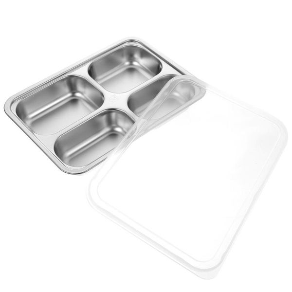 

dishes & plates 1pc stainless steel divided lunch plate school office tray