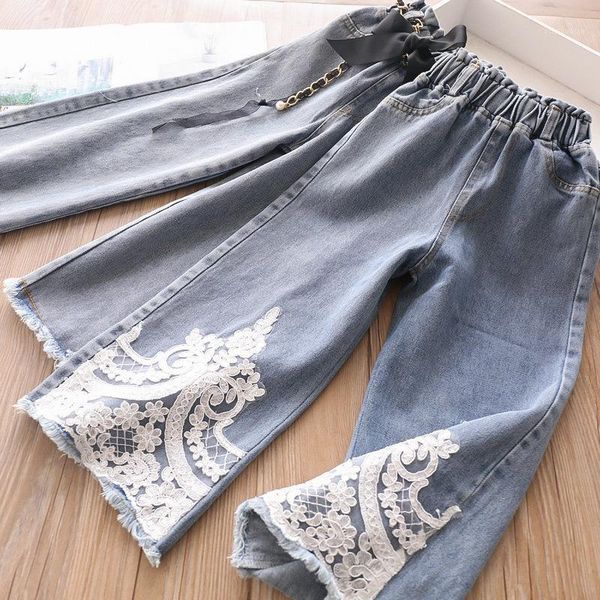 

denim wide leg pants girls' trousers children's clothing wholesale1, Blue