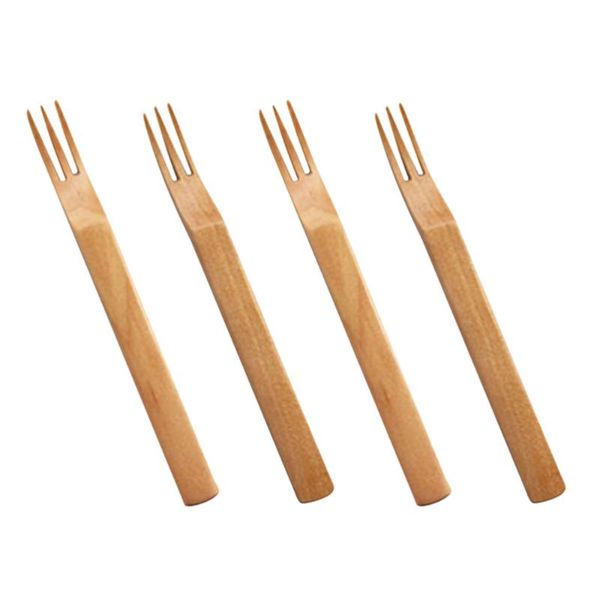 

forks 4pcs wooden three tooth flat japanese style fruit fork salad dessert picks