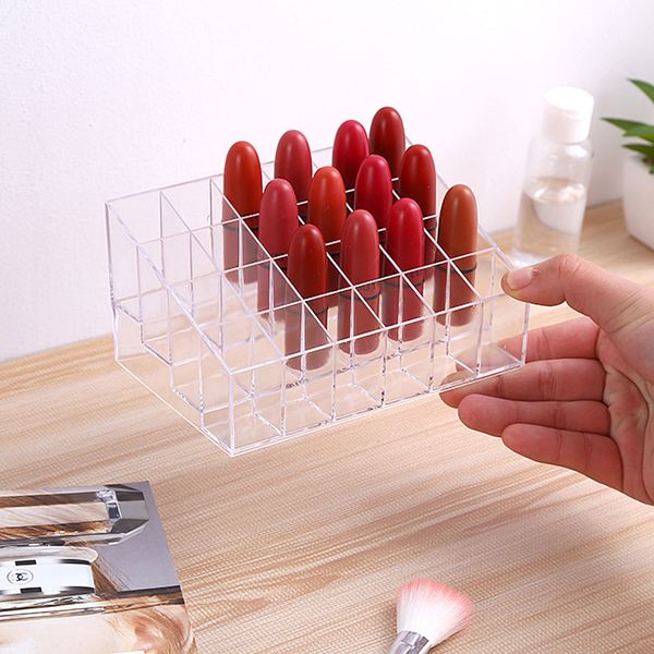 

transparent cosmetic box 24 grids acrylic makeup organizer lipstick holder display rack case cosmetic nail polish make up organiser tool 122
