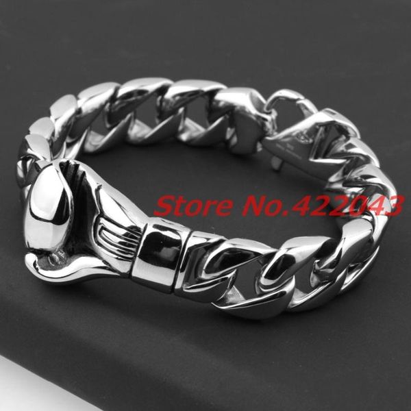

link, chain silver color 15mm 8.66" casting stainless steel boxing glove curb cuban bracelet men's hip-hop jewelry, Black