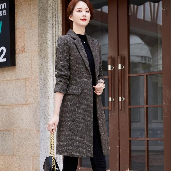 

women's suits & blazers tweed suit winter korean medium long jacket coat collar office work, White;black