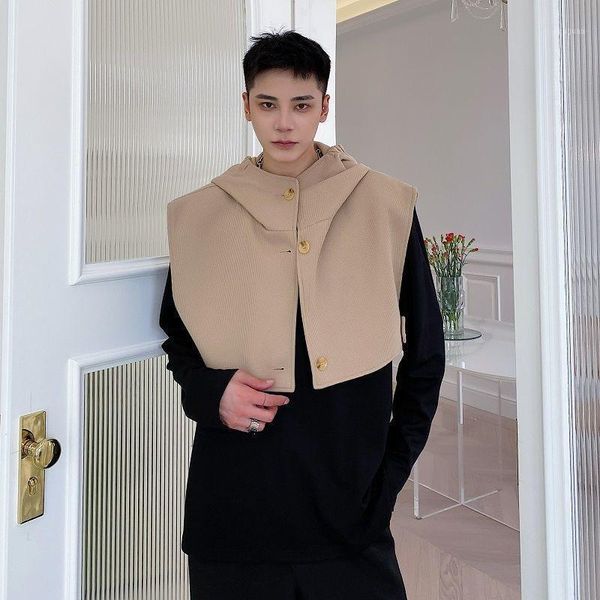 

men's vests vest hoodie handsome short style korean trend solid color streetwear male clothing 2021 autumn fashion, Black;white