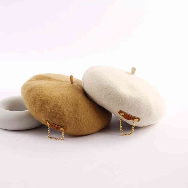 

beret female autumn winter new fashion wool iron chain octagonal hat outdoor warm accessories black friday, Blue;gray