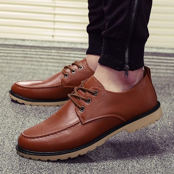 

dress shoes men's solid color round toe shoes, lace-up flat-soled wear-resistant practical leather work business shoes#, Black