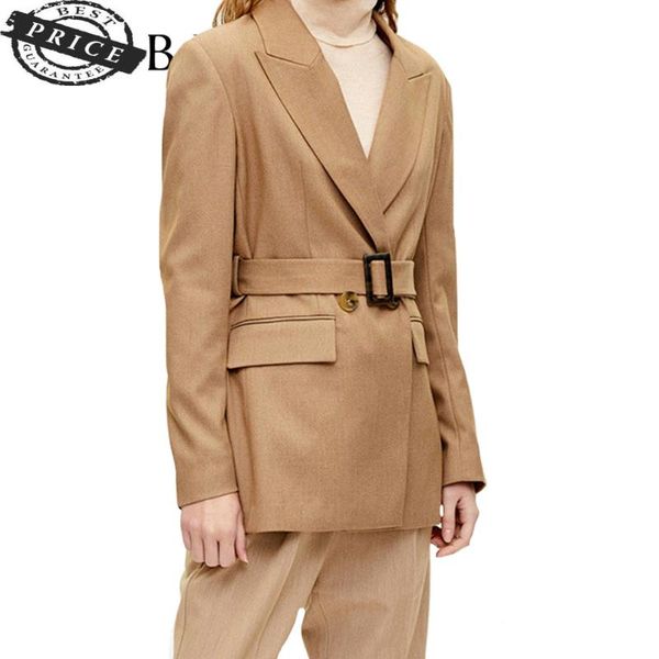 

women's suits & blazers women blazer turn autumn collar work suit with belt elegant khaki female slim pockets casual office chaqueta mu, White;black