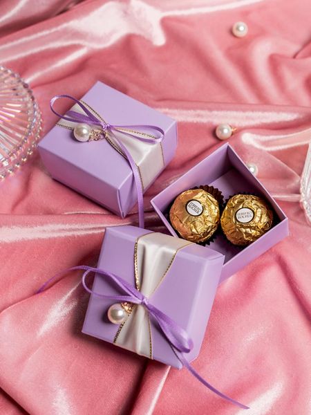 

gift wrap 30pcs square purple box romantic wedding candy bag baby shower favors packaging paper chocolate flower party supplies