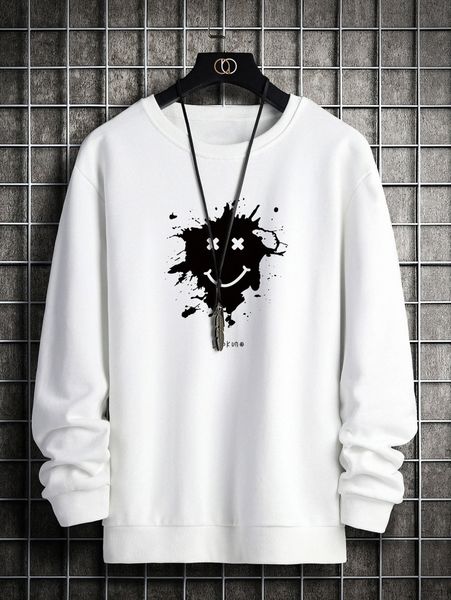 

men splash ink & cartoon graphic pullover k1fx#, Black